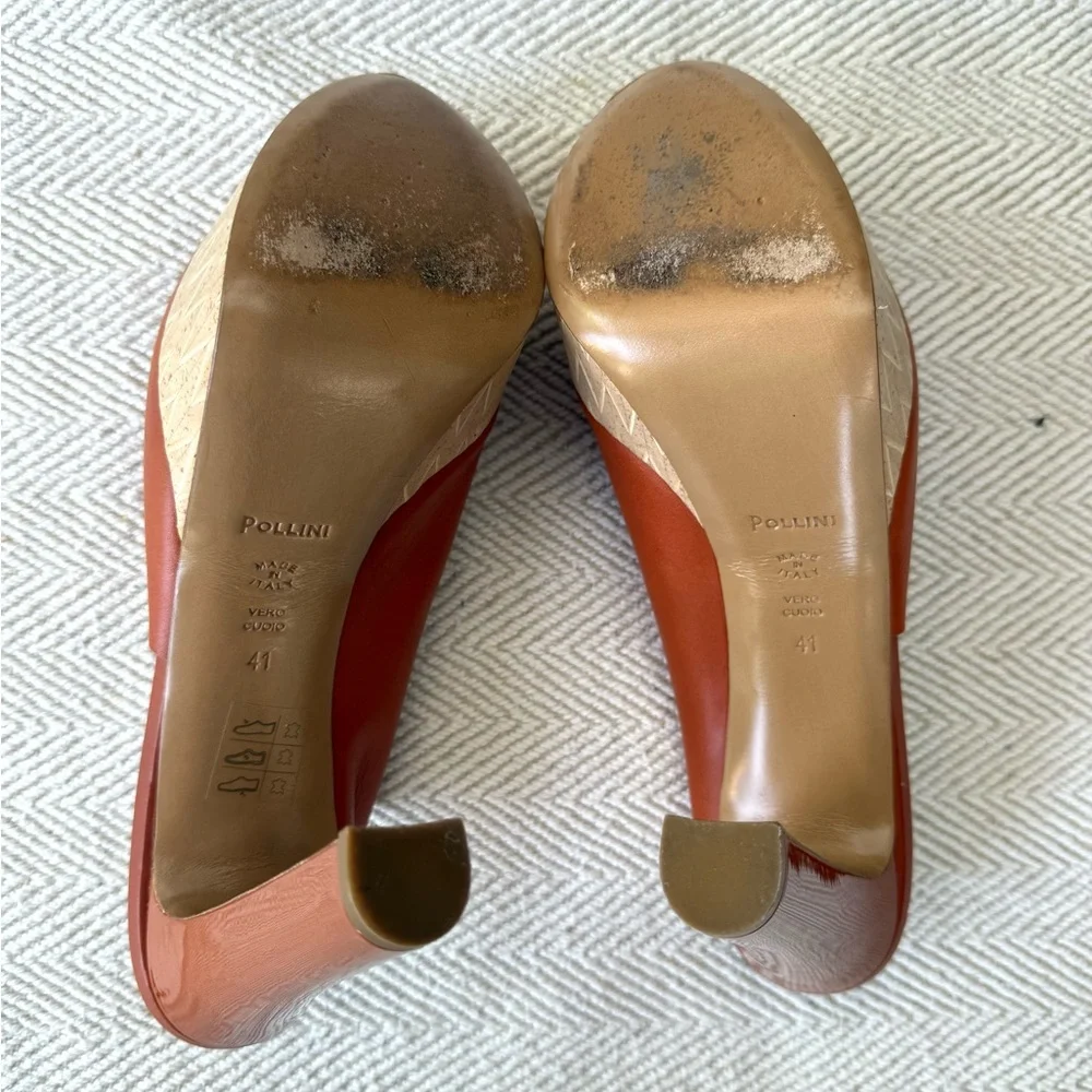 Pollini Terracotta Leather Platform Mule Heels